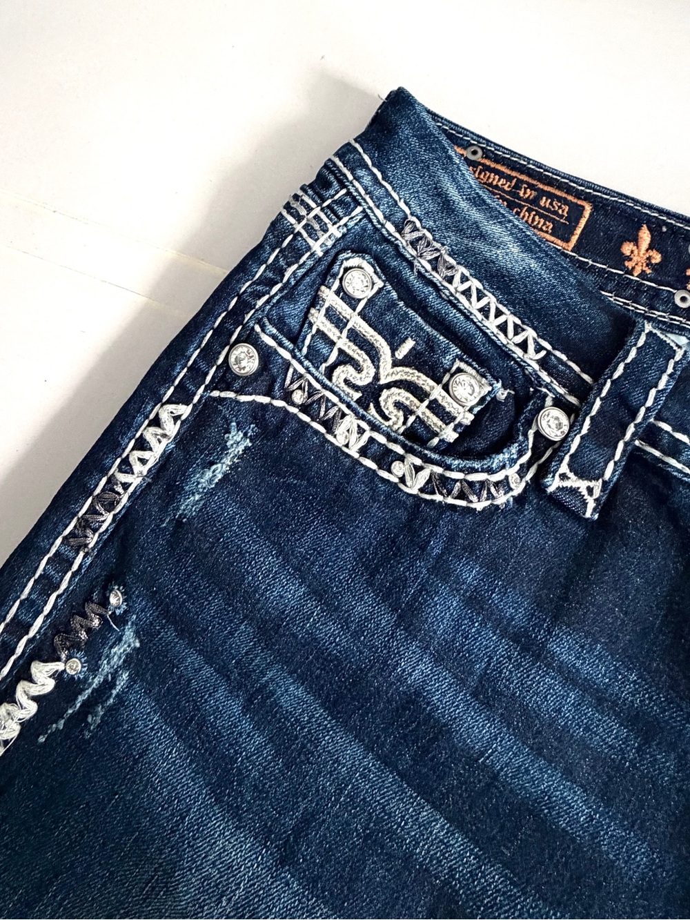 Rock Revival Jeans Womens Size 26 Kai Skinny Y2K Dark Blue Denim Embellished - Picture 9 of 13